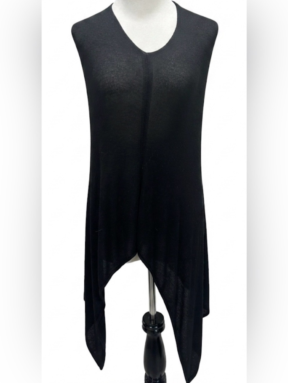 Lexi York Black 100% Bamboo Asymmetrical Hem V-Neck Poncho Tunic Top